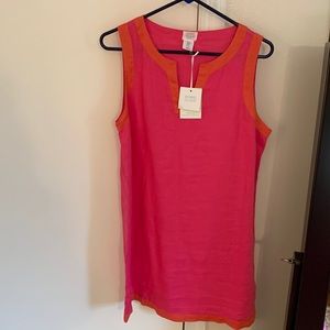Linen, Sigrid Olsen hot pink dress with orange trim.